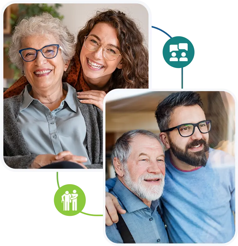 Une conseillère accompagne une personne âgée et sa famille